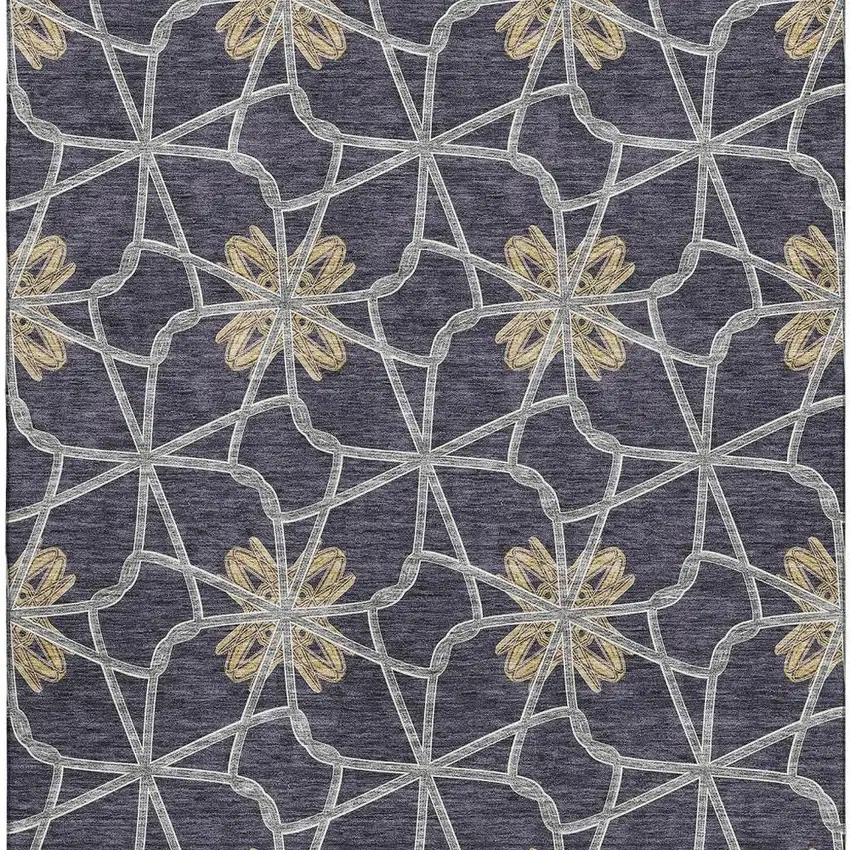 Charcoal Gold And Gray Geometric Washable Area Rug With UV Protection Photo 2