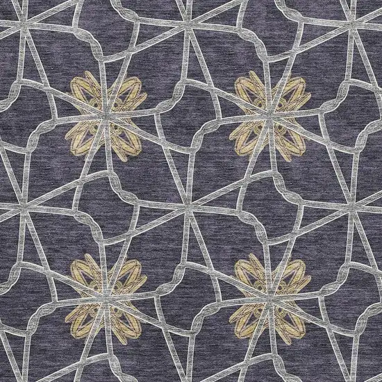 Charcoal Gold And Gray Geometric Washable Area Rug With UV Protection Photo 2