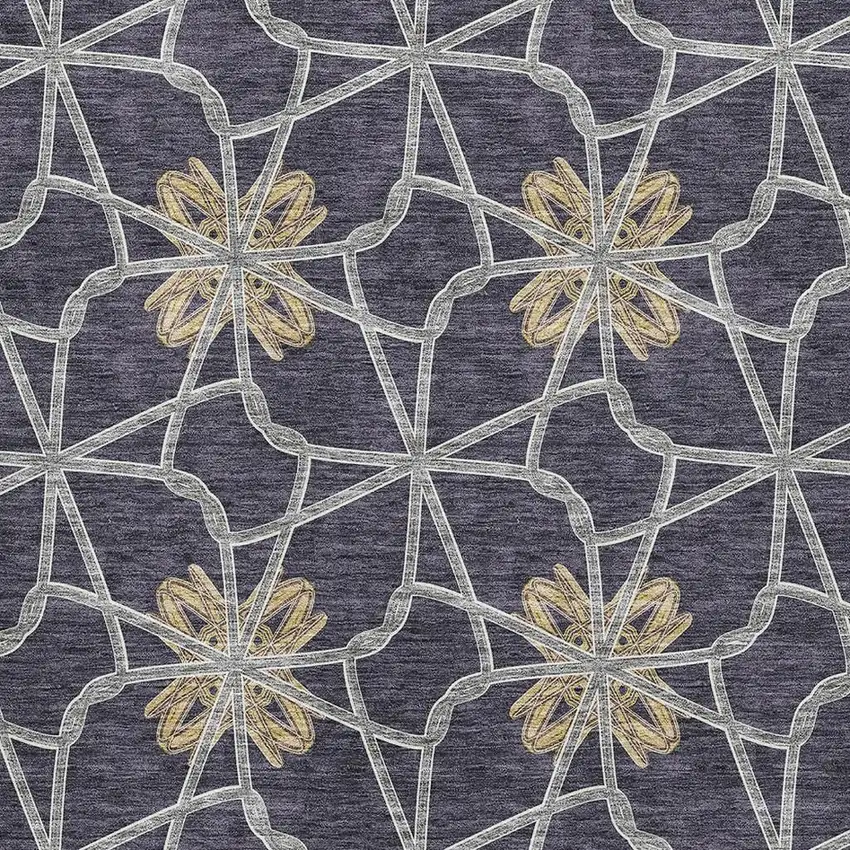 Charcoal Gold And Gray Geometric Washable Area Rug With UV Protection Photo 2