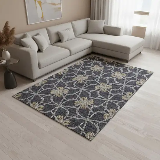 Charcoal Gold And Gray Geometric Washable Area Rug With UV Protection Photo 2