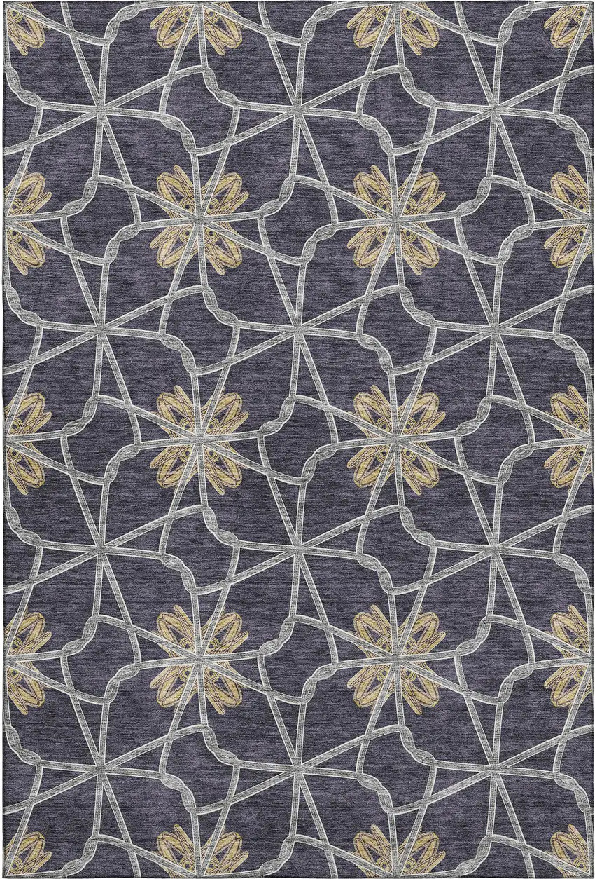 Charcoal Gold And Gray Geometric Washable Area Rug With UV Protection Photo 1