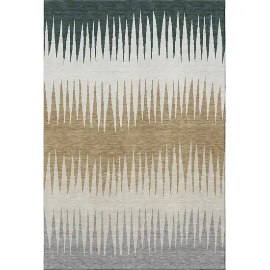 Charcoal Gold And Gray Striped Washable Area Rug With UV Protection Photo 4