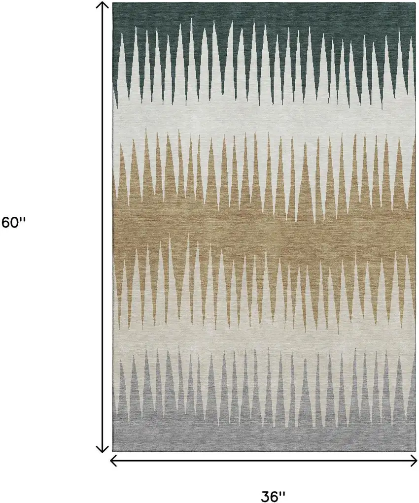 Charcoal Gold And Gray Striped Washable Area Rug With UV Protection Photo 3