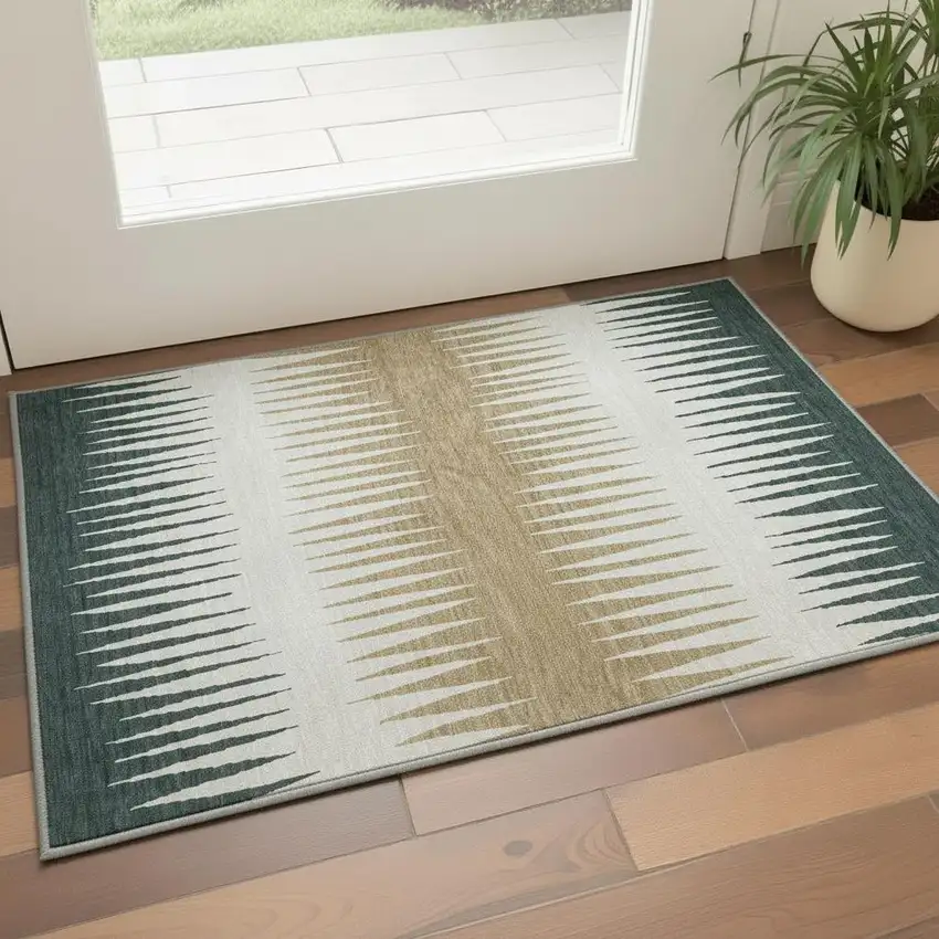 Charcoal Gold And Gray Striped Washable Area Rug With UV Protection Photo 2