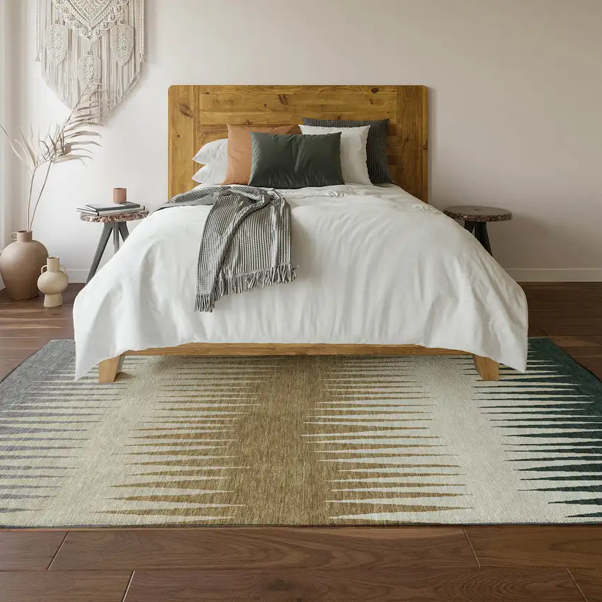 Charcoal Gold And Gray Striped Washable Area Rug With UV Protection Photo 6