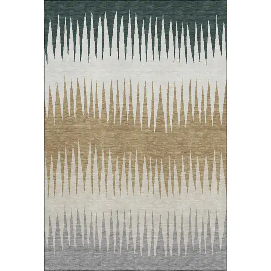 Charcoal Gold And Gray Striped Washable Area Rug With UV Protection Photo 1