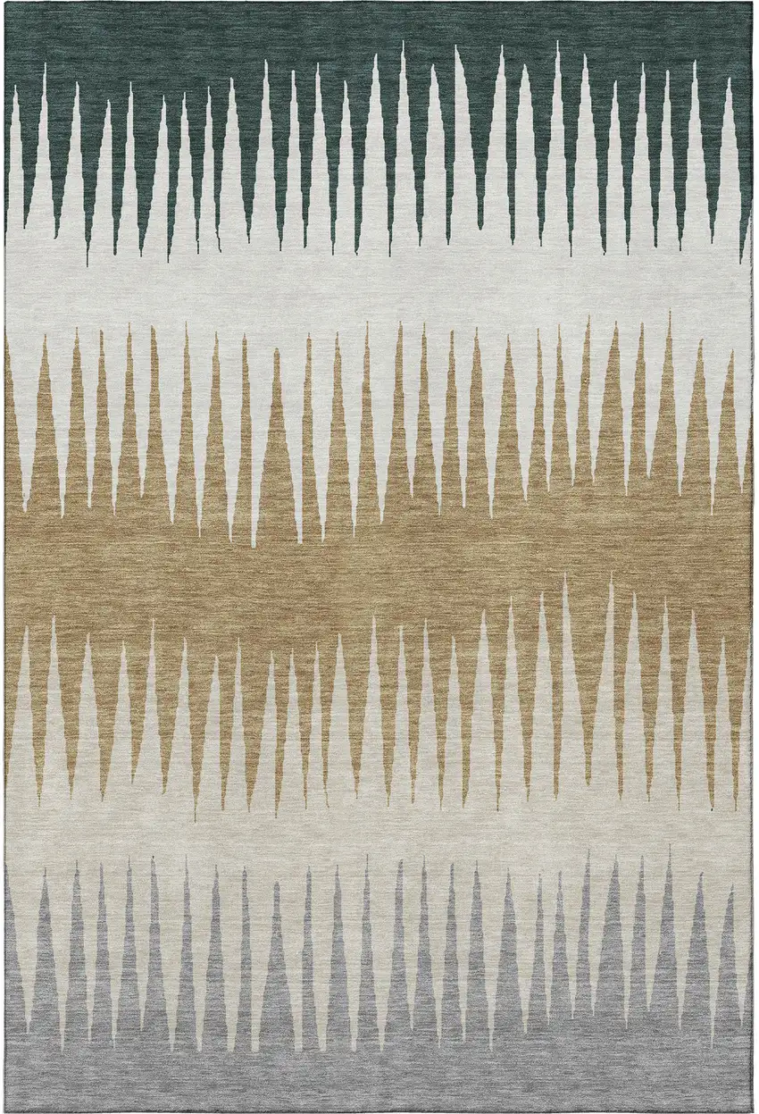 Charcoal Gold And Gray Striped Washable Area Rug With UV Protection Photo 4