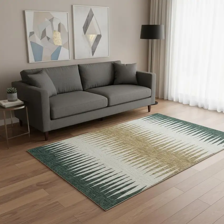 Charcoal Gold And Gray Striped Washable Area Rug With UV Protection Photo 2