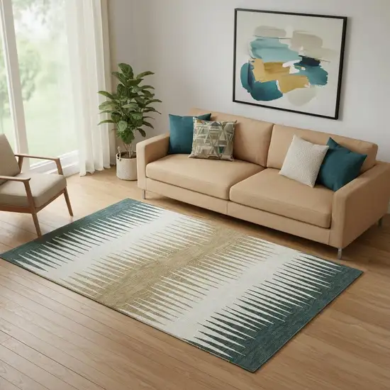 Charcoal Gold And Gray Striped Washable Area Rug With UV Protection Photo 1