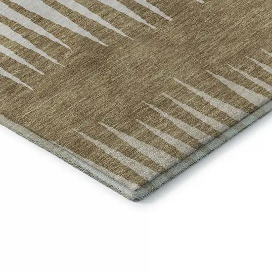 Charcoal Gold And Gray Striped Washable Area Rug With UV Protection Photo 8