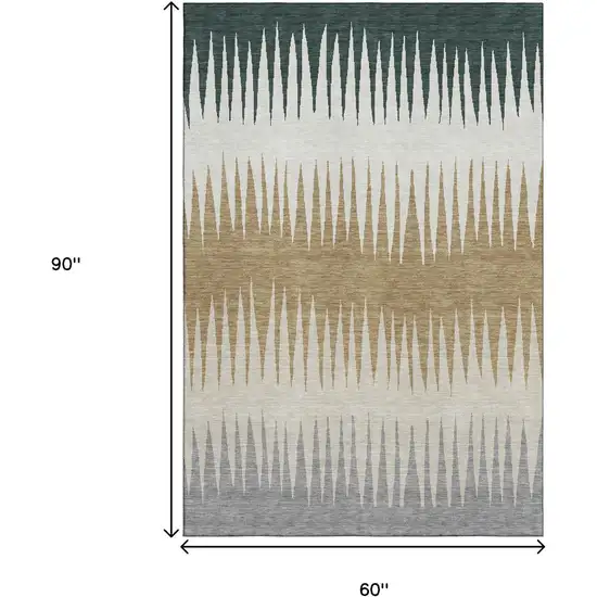 Charcoal Gold And Gray Striped Washable Area Rug With UV Protection Photo 9