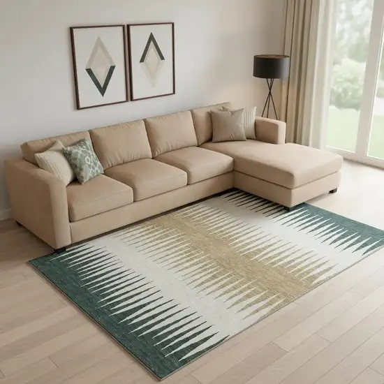 Charcoal Gold And Gray Striped Washable Area Rug With UV Protection Photo 1