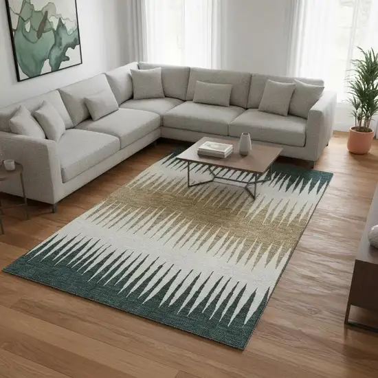 Charcoal Gold And Gray Striped Washable Area Rug With UV Protection Photo 2