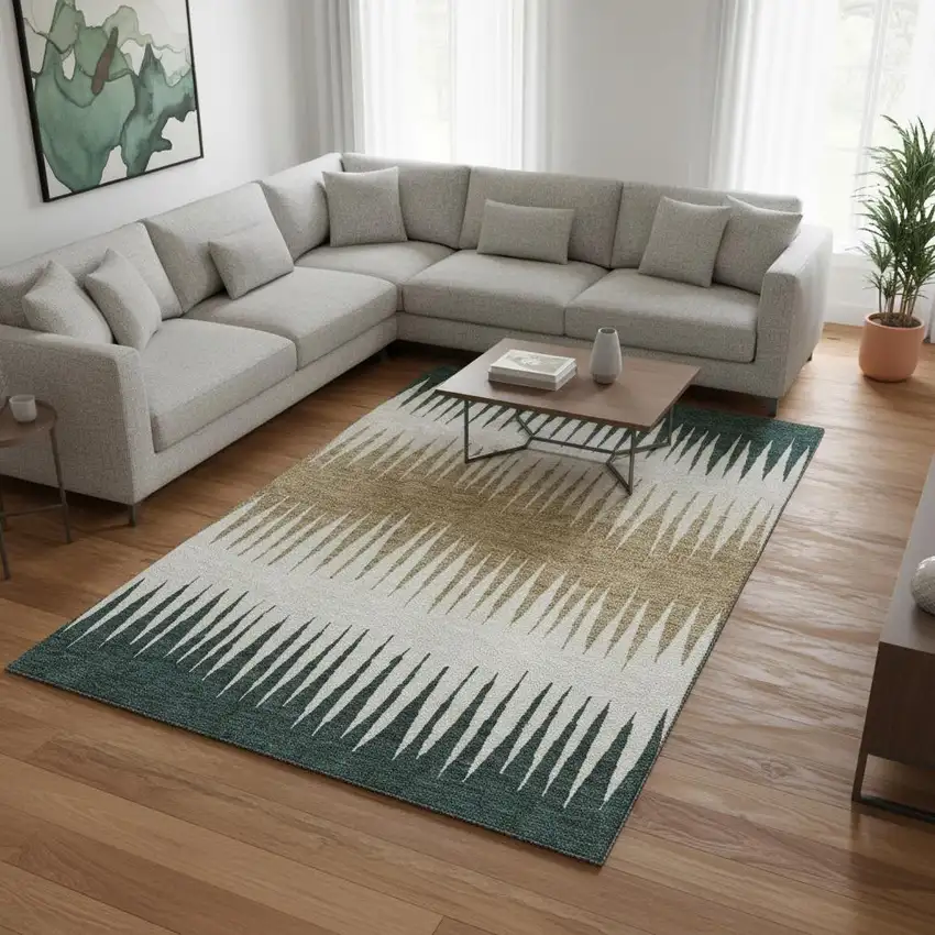 Charcoal Gold And Gray Striped Washable Area Rug With UV Protection Photo 2