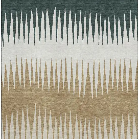 Charcoal Gold And Gray Striped Washable Area Rug With UV Protection Photo 4