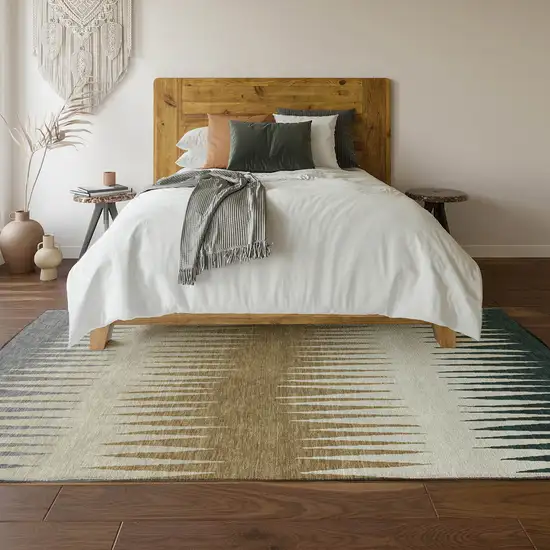 Charcoal Gold And Gray Striped Washable Area Rug With UV Protection Photo 6