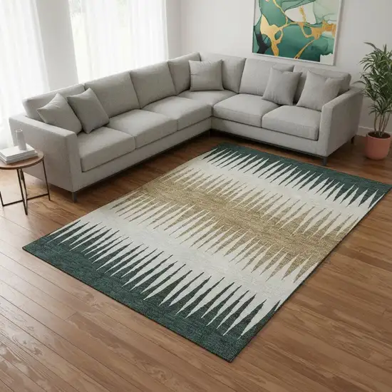 Charcoal Gold And Gray Striped Washable Area Rug With UV Protection Photo 2