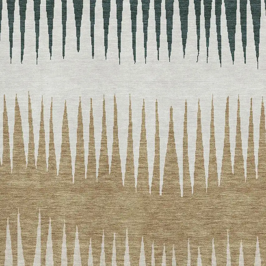 Charcoal Gold And Gray Striped Washable Area Rug With UV Protection Photo 3