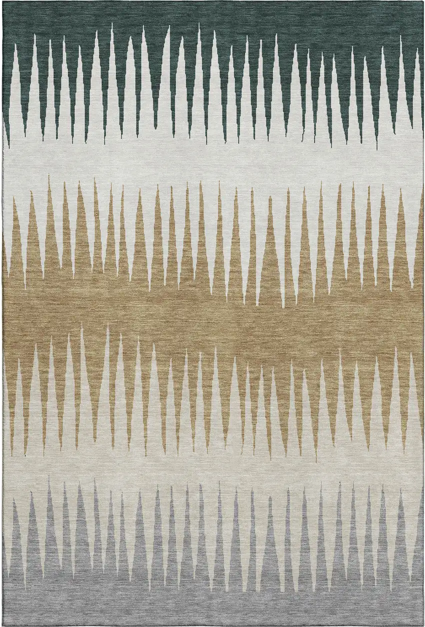 Charcoal Gold And Gray Striped Washable Area Rug With UV Protection Photo 1