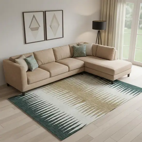 Charcoal Gold And Gray Striped Washable Area Rug With UV Protection Photo 1