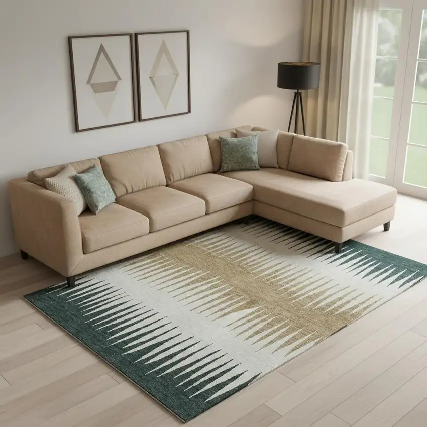 Charcoal Gold And Gray Striped Washable Area Rug With UV Protection Photo 1