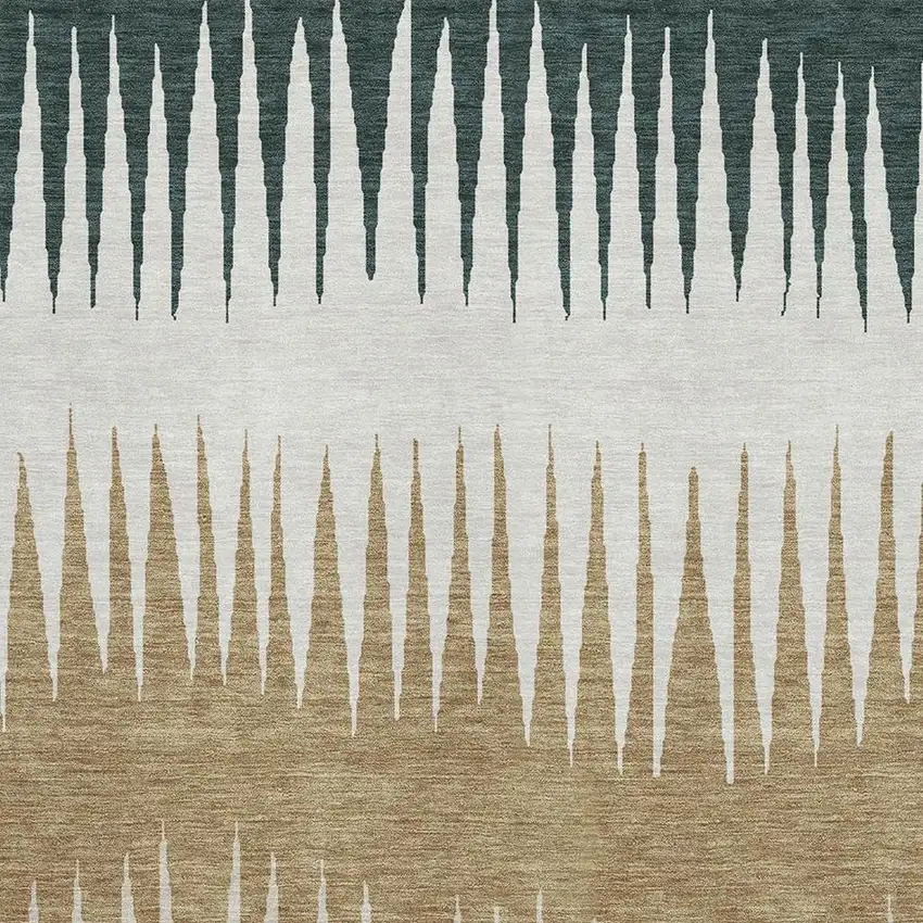 Charcoal Gold And Gray Striped Washable Area Rug With UV Protection Photo 3