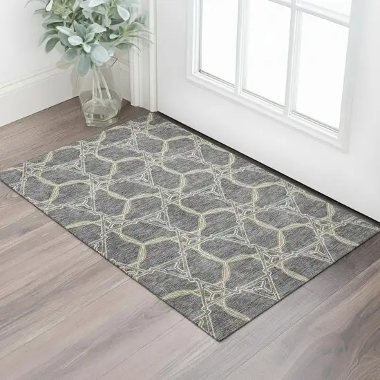 Charcoal Gold And Ivory Geometric Washable Area Rug With UV Protection Photo 2
