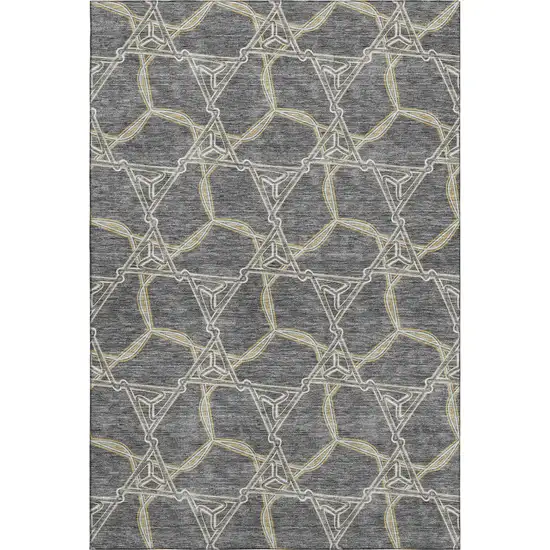 Charcoal Gold And Ivory Geometric Washable Area Rug With UV Protection Photo 1