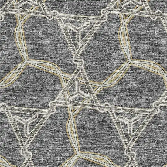 Charcoal Gold And Ivory Geometric Washable Area Rug With UV Protection Photo 2