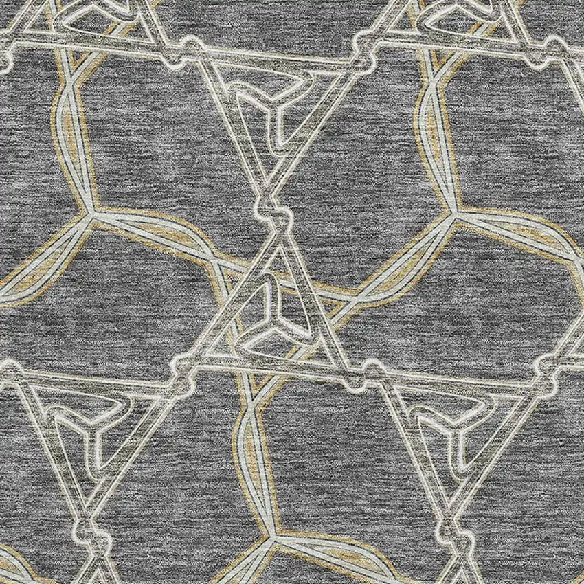 Charcoal Gold And Ivory Geometric Washable Area Rug With UV Protection Photo 2
