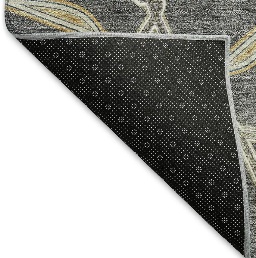 Charcoal Gold And Ivory Geometric Washable Area Rug With UV Protection Photo 6