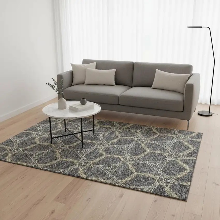 Charcoal Gold And Ivory Geometric Washable Area Rug With UV Protection Photo 2