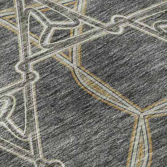 Charcoal Gold And Ivory Geometric Washable Area Rug With UV Protection Photo 9