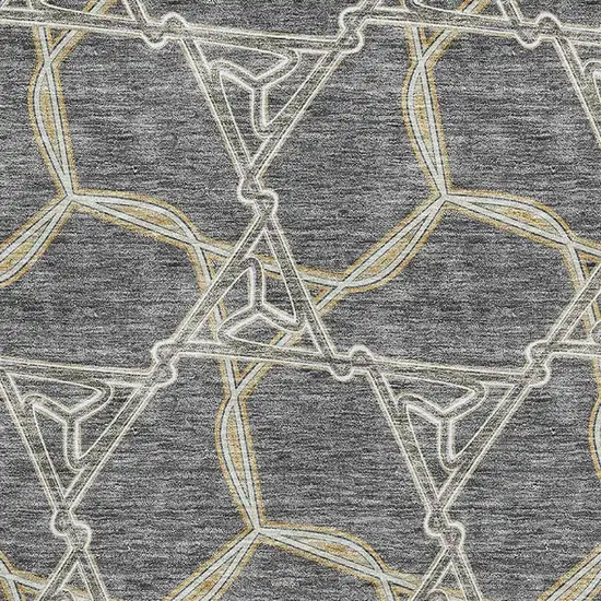 Charcoal Gold And Ivory Geometric Washable Area Rug With UV Protection Photo 2