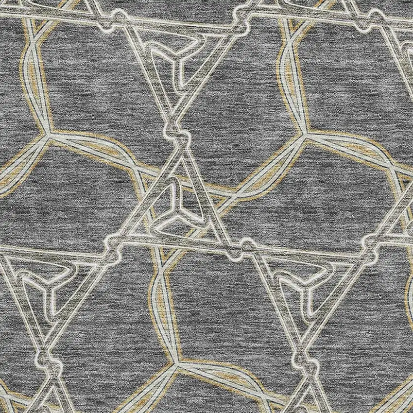 Charcoal Gold And Ivory Geometric Washable Area Rug With UV Protection Photo 2