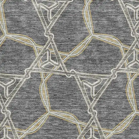 Charcoal Gold And Ivory Geometric Washable Area Rug With UV Protection Photo 2