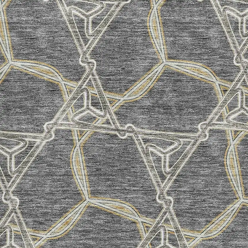 Charcoal Gold And Ivory Geometric Washable Area Rug With UV Protection Photo 2