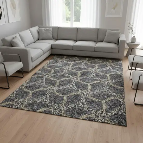 Charcoal Gold And Ivory Geometric Washable Area Rug With UV Protection Photo 2