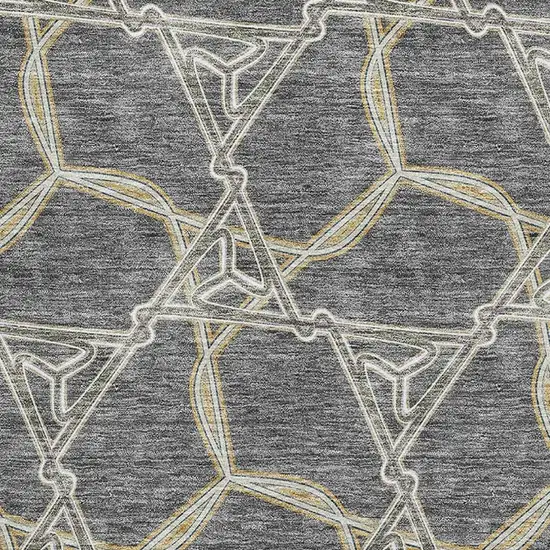 Charcoal Gold And Ivory Geometric Washable Area Rug With UV Protection Photo 3