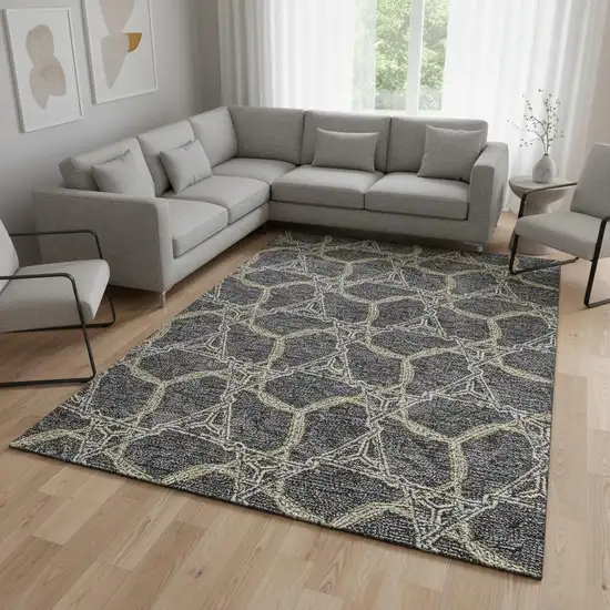Charcoal Gold And Ivory Geometric Washable Area Rug With UV Protection Photo 2
