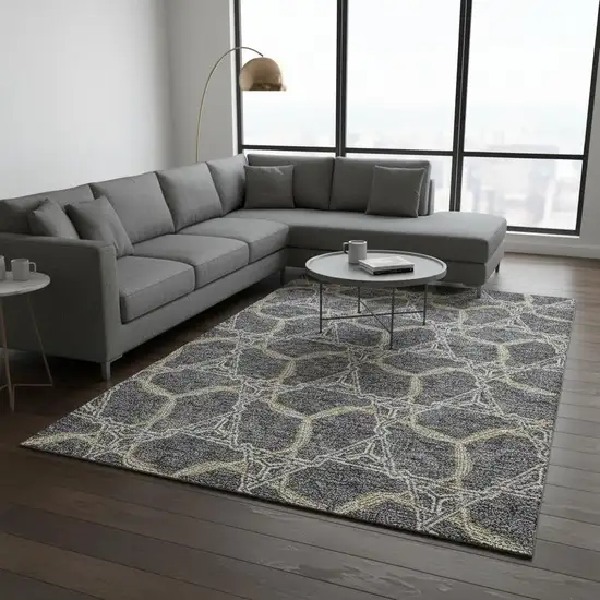 Charcoal Gold And Ivory Geometric Washable Area Rug With UV Protection Photo 2