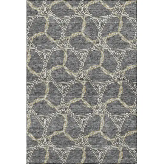 Charcoal Gold And Ivory Geometric Washable Area Rug With UV Protection Photo 3