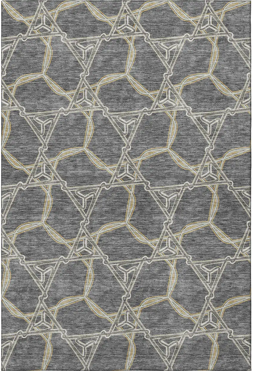 Charcoal Gold And Ivory Geometric Washable Area Rug With UV Protection Photo 3