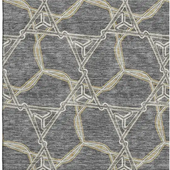 Charcoal Gold And Ivory Geometric Washable Area Rug With UV Protection Photo 2