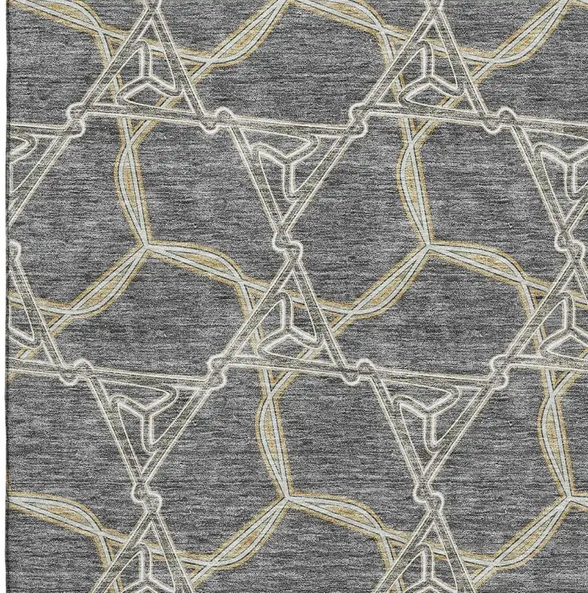 Charcoal Gold And Ivory Geometric Washable Area Rug With UV Protection Photo 2