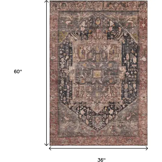Charcoal Gold And Rust Oriental Washable Area Rug With UV Protection Photo 3