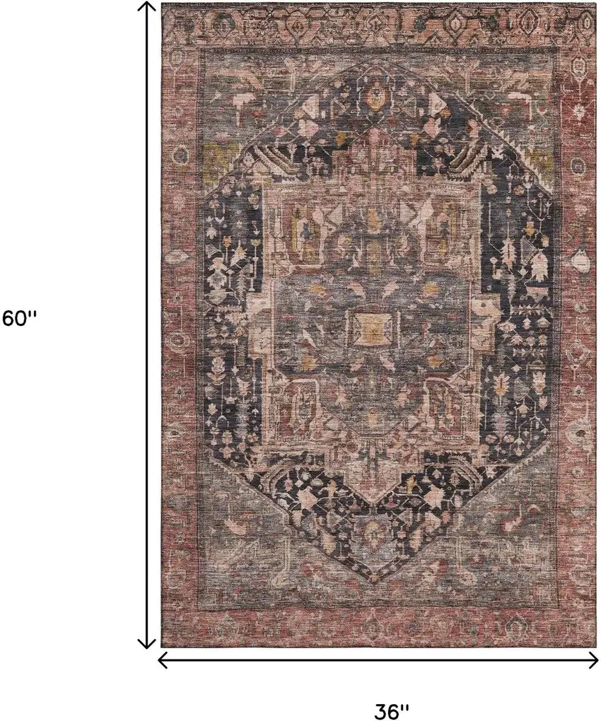Charcoal Gold And Rust Oriental Washable Area Rug With UV Protection Photo 3