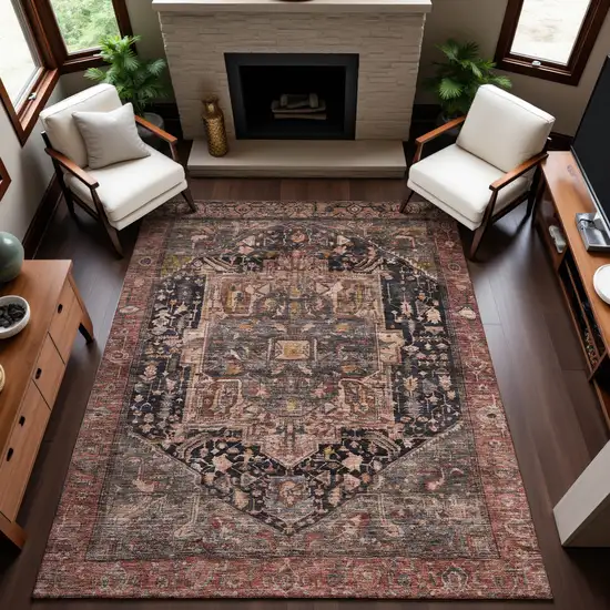 Charcoal Gold And Rust Oriental Washable Area Rug With UV Protection Photo 4