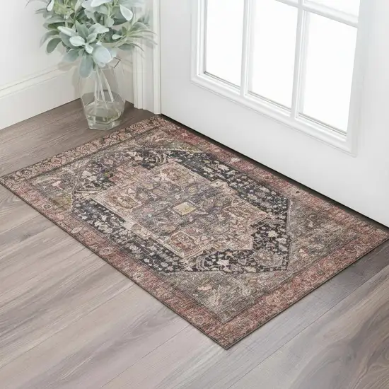 Charcoal Gold And Rust Oriental Washable Area Rug With UV Protection Photo 2