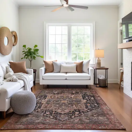 Charcoal Gold And Rust Oriental Washable Area Rug With UV Protection Photo 5